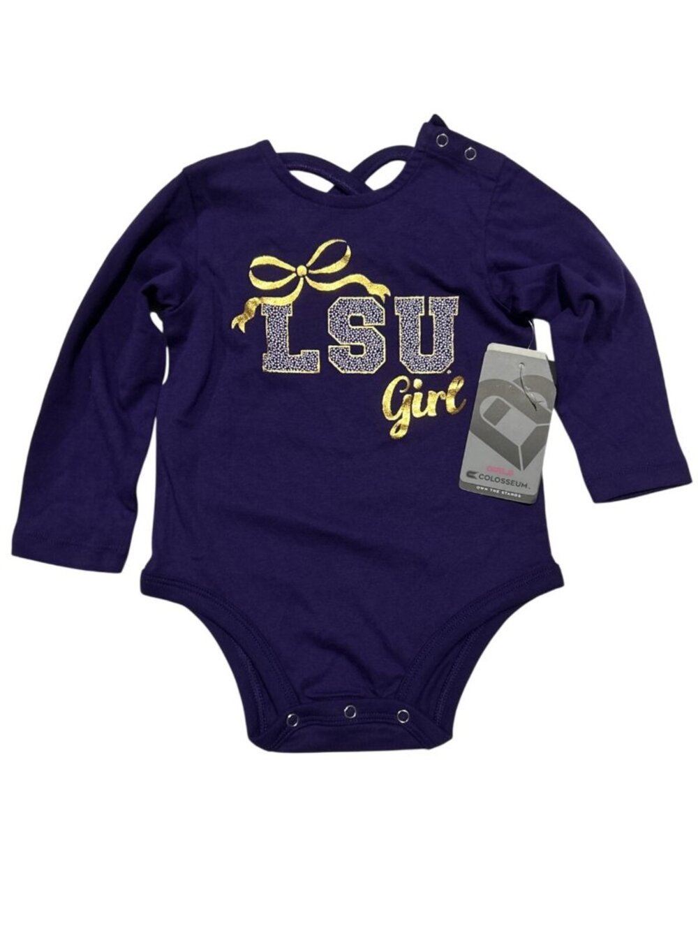 NEW Louisiana State LSU Tigers Colosseum Purple LS One Piece Shirt Girls 6-12 Mo